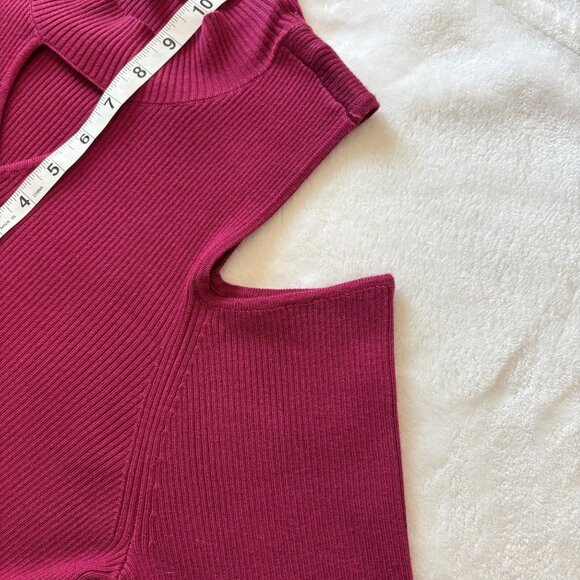 Cold-Shoulder Keyhole Burgundy Ribbed Knit Shirt Dress By Torrid Womens Size 2 - Picture 10 of 15